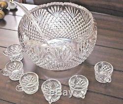 Vintage L. E. Smith Glass Co. Punch Bowl Set Pineapple Design with 12 Cups