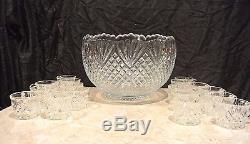 Vintage L. E. Smith Glass Co. Punch Bowl Set Pineapple Design with 17 Cups