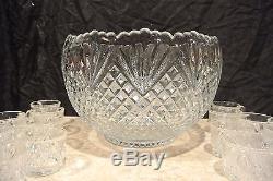 Vintage L. E. Smith Glass Co. Punch Bowl Set Pineapple Design with 17 Cups