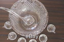 Vintage L. E. Smith Glass Co. Punch Bowl Set Pineapple Design with30 Cups & Ladle