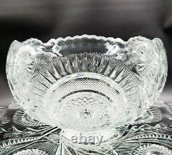 Vintage L E Smith Glass Pinwheel & Star Slewed Horseshoe Punch Bowl Set