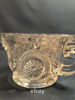 Vintage L E Smith Glass Pinwheel & Stars Slewed Horseshoe Punch Bowl Set EXC
