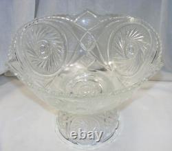 Vintage L E Smith Glass Punch Bowl Pedestal 12-36 Cups Pinwheel & Stars