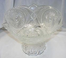 Vintage L E Smith Glass Punch Bowl Pedestal 12-36 Cups Pinwheel & Stars 13-g