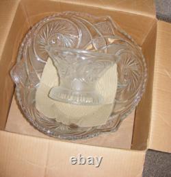 Vintage L E Smith Glass Punch Bowl Pedestal 12-36 Cups Pinwheel & Stars