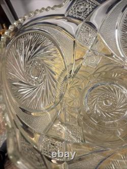 Vintage L E Smith Glass Punch Bowl Pedestal Cups Pinwheel & Stars 14Piece Set