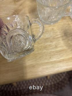 Vintage L E Smith Glass Punch Bowl Pedestal Cups Pinwheel & Stars 14Piece Set
