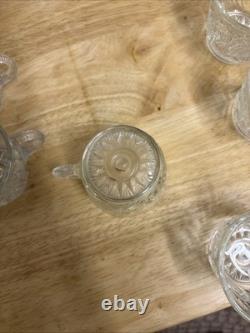 Vintage L E Smith Glass Punch Bowl Pedestal Cups Pinwheel & Stars 14Piece Set