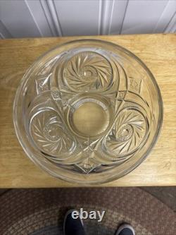 Vintage L E Smith Glass Punch Bowl Pedestal Cups Pinwheel & Stars 14Piece Set