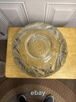 Vintage L E Smith Glass Punch Bowl Pedestal Cups Pinwheel & Stars 14Piece Set