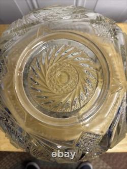 Vintage L E Smith Glass Punch Bowl Pedestal Cups Pinwheel & Stars 14Piece Set