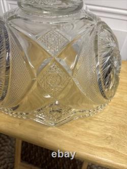 Vintage L E Smith Glass Punch Bowl Pedestal Cups Pinwheel & Stars 14Piece Set