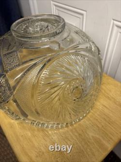 Vintage L E Smith Glass Punch Bowl Pedestal Cups Pinwheel & Stars 14Piece Set