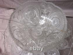Vintage L E Smith Glass Punch Bowl Pedestal Cups Pinwheel & Stars 16 Piece Set