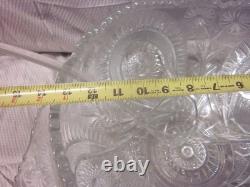 Vintage L E Smith Glass Punch Bowl Pedestal Cups Pinwheel & Stars 16 Piece Set