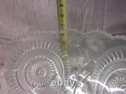 Vintage L E Smith Glass Punch Bowl Pedestal Cups Pinwheel & Stars 16 Piece Set