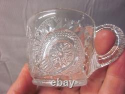 Vintage L E Smith Glass Punch Bowl Pedestal Cups Pinwheel & Stars 16 Piece Set