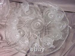 Vintage L E Smith Glass Punch Bowl Pedestal Cups Pinwheel & Stars 16 Piece Set