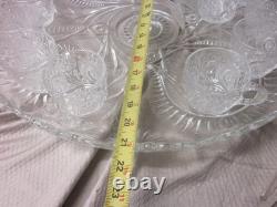 Vintage L E Smith Glass Punch Bowl Pedestal Cups Pinwheel & Stars 16 Piece Set