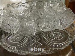 Vintage L. E. Smith Glass Radiant Daisy Punch Bowl, Tray, 11 Cups, Ladle & Hooks