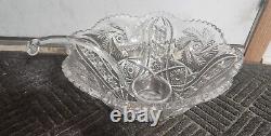 Vintage L. E. Smith Glass Radiant Daisy Punch Bowl, Tray, 11 Cups, Ladle W Box