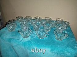 Vintage L. E. Smith Pineapple Heavy Cut Glass Punch Bowl And 16 Cups