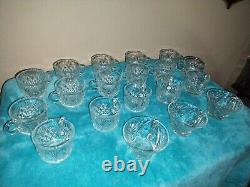 Vintage L. E. Smith Pineapple Heavy Cut Glass Punch Bowl And 16 Cups