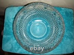 Vintage L. E. Smith Pineapple Heavy Cut Glass Punch Bowl And 16 Cups