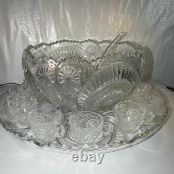 Vintage L. E. Smith Pinwheel & Stars Punch Bowl Set Tray, Ladle, 12 Cups