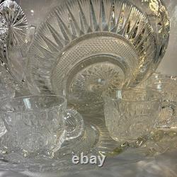 Vintage L. E. Smith Pinwheel & Stars Punch Bowl Set Tray, Ladle, 12 Cups
