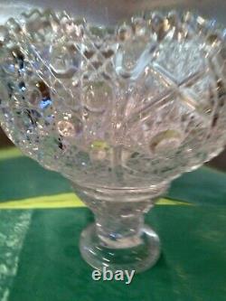Vintage L E Smith Punch Bowl 15 Peices Set In Button And Daisy Sawtooth Design