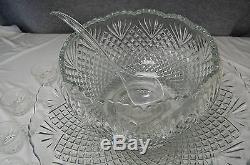 Vintage L E Smith Punch Bowl Set Pineapple 15 Pc Set (L2604)