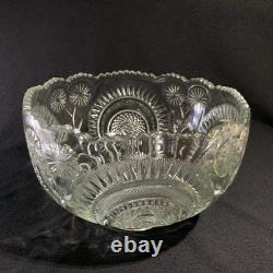 Vintage L. E. Smith Punch Bowl Set Pinwheel & Stars Glass Clear 15-Pc Peacock