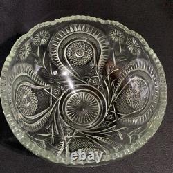 Vintage L. E. Smith Punch Bowl Set Pinwheel & Stars Glass Clear 15-Pc Peacock