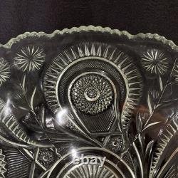 Vintage L. E. Smith Punch Bowl Set Pinwheel & Stars Glass Clear 15-Pc Peacock