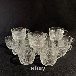 Vintage L. E. Smith Punch Bowl Set Pinwheel & Stars Glass Clear 15-Pc Peacock