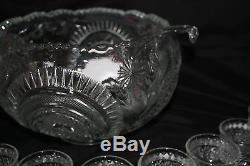 Vintage L E Smith Punch Bowl Set Pinwheels & Stars with 12 cups