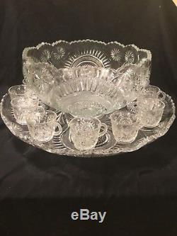 Vintage L. E. Smith (Slewed Horseshoe) Punch Bowl-Plate-12 Cups