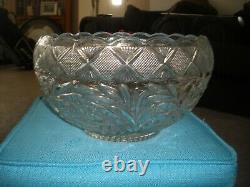 Vintage L. E. Smith clear pressed glass punch bowl, HOLIDAY 1930s