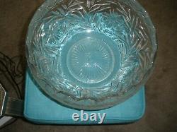 Vintage L. E. Smith clear pressed glass punch bowl, HOLIDAY 1930s
