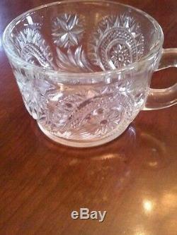 Vintage L. E. Smith punch bowl Pinwheel & Stars Slewed Horseshoe + 12 cups