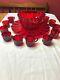 Vintage L. G. Wright Glass Ruby Red Paneled Grape Punch Bowl Set