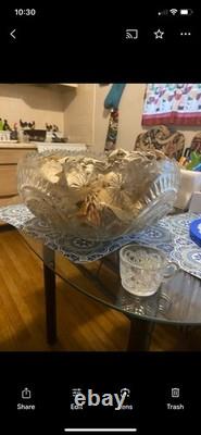 Vintage LE L. E. Smith Punch Bowl Set Cut Glass With 24 Cups In Original Box
