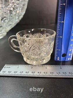 Vintage LE Smith Daisy And Button Glass Punch Bowl Set Mid-Century 18 Cups