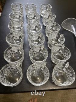 Vintage LE Smith Glass Co. Daisy And Button Punch Bowl 18 Cups & Ladle Excellent