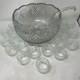 Vintage LE Smith Glass Co Pineapple Fan Cut Punch Bowl 18 Cups Set