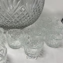 Vintage LE Smith Glass Co Pineapple Fan Cut Punch Bowl 18 Cups Set