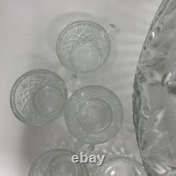 Vintage LE Smith Glass Co Pineapple Fan Cut Punch Bowl 18 Cups Set