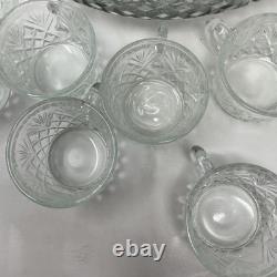 Vintage LE Smith Glass Co Pineapple Fan Cut Punch Bowl 18 Cups Set