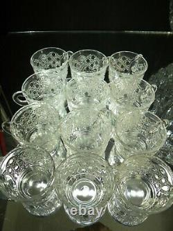 Vintage LE Smith Glass DAISY AND BUTTON 14-pc Punch Bowl Set